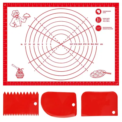Silikon-Ausrollmatte 70×50 cm, Antihaft, mit 3 Teigschabern
