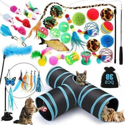 Produktbild von Katzenspielzeug-Set für Hauskatzen – Interaktives Wandspielzeug-Set – Katzentunnel – Bälle – Federspielzeug – Plüschspielzeug – Spielzeugmäuse – Kätzchen