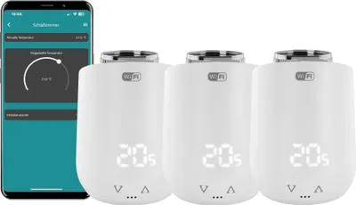 Produktbild von Eurotronic Comet WiFi Heizkörperthermostat Set - Smart Home Heizungssteuerung für 3 Heizkörper inkl. gratis App und Ventil-Adapter-Gutschein | Kompatibel mit jedem WLAN Router (2,4 GHz)
