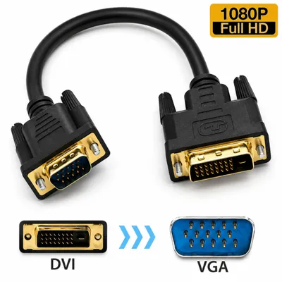 Produktbild von O33 DVI 24+1 auf VGA Kabel 25cm – DVI Stecker zu VGA Stecker, Male/Male Adapterkabel für PC, DVD-Player, Monitor, Beamer, HDTV, Full HD 1080p