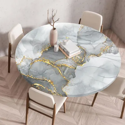 Productafbeelding van Elastische, ronde tafelkleed, afwasbaar, diameter 120 cm, steingrijs