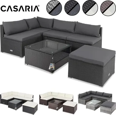 Image de Salon de jardin lounge en polyrotin 16 pièces Canapé de jardin avec table Ensemble de jardin modulable brun crème