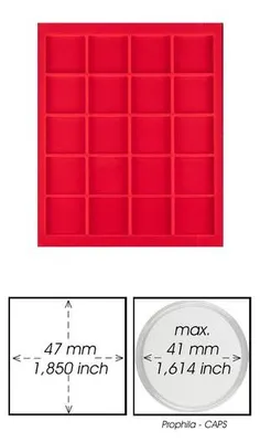Produktbild von Prophila Collection rote Veloureinlage für Münzbox, 20 eckige Fächer für Münzen oder Medaillen bis 47 mm