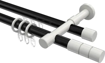 Produktbild von Interdeco Rundrohr-Innenlaufstange / Gardinenstange (Kombination) Schwarz / Weiß, Typ Prestige Elanto (Rillenzylinder), 20 mm Ø 2-läufig, 600 cm