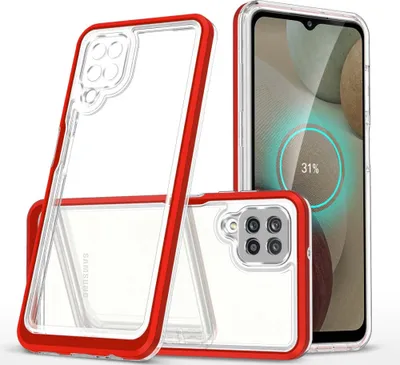 Produktbild von Samsung Galaxy A22 4G Schutzhülle Transparent 3in1 Silikon Cover mit rotem Rahmen