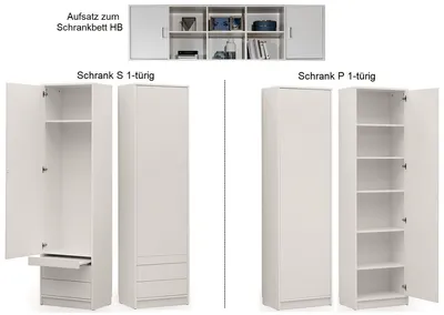 Produktbild von Schrankbett Wandklappbett horizontal HB 90x200 mit aufsatz & 2 Schränken weiß hochglanz