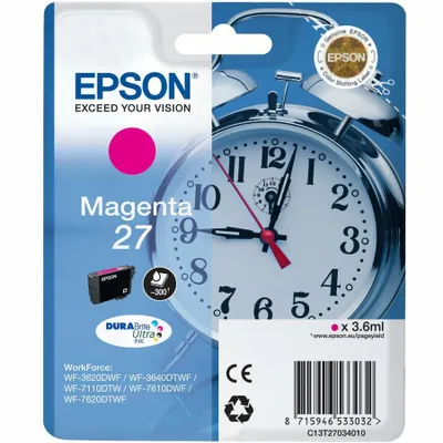 Produktbild von Epson Alarm clock Singlepack Magenta 27 DURABrite Ultra Ink, Magenta, Tinte auf Pigmentbasis, 1 Stück(e)