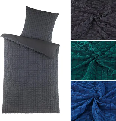 Produktbild von Seersucker Bettwäsche 135x200 cm Mikrofaser Bettbezug Streifen Kariert Struktur Anthrazit 2-teilig