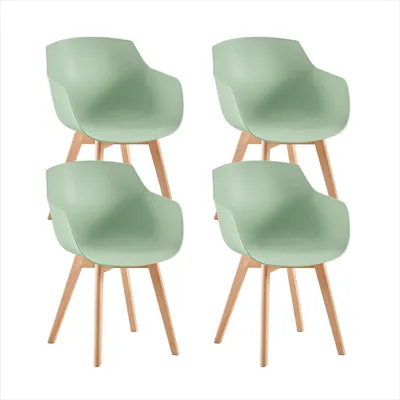 Produktbild von HJ_WeDoo 4er Set Sessel Skandinavisch Wohnzimmerstuhl Modern Esszimmerstühle mit solide Buchenholz Bein, Hellgrün