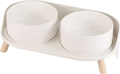 Produktbild von Futternapf Hund Keramik Hundenapf Erhöht - Spritzsicherer Hundenäpfe mit Ständer - Doppel Napf Katze Fressnapf Hund - Futter Wasser Napfset für Kleine bis Mittlere Hunde und Große Katzen - 850ml x 2