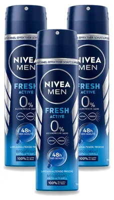 Immagine prodotto di 3 confezioni di deodorante spray NIVEA MEN Fresh Active - 150 ml - confezione  - 3 pezzi