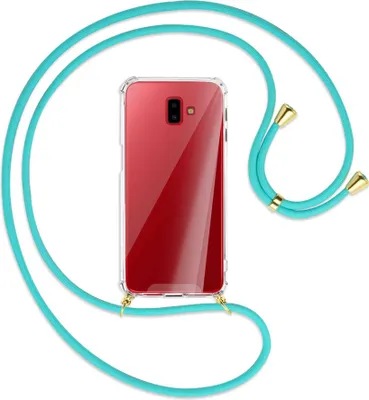 Produktbild von Handykette Backcover-Schutzhülle mit Band (Metall goldfarben) für Samsung Galaxy J6 Plus - türkis