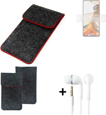 Produktbild von K-S-Trade Handy Schutz Hülle kompatibel mit Xiaomi 11T Schutzhülle Handyhülle Filztasche Pouch Tasche Case Sleeve Filzhülle dunkelgrau roter Rand