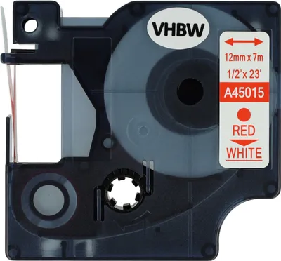 Produktbild von vhbw Schriftband-Kassette kompatibel mit Dymo LabelManager 100, 210D, 120P, 200, 260P, 280, 100 Plus, 160 Etiketten-Drucker 7m x 12mm Rot auf Weiß
