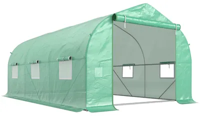 Produktbild von Gewächshaus 4,5 x 3 x 2 m Foliengewächshaus mit Rollbar Reißverschlusstür 6 Netzfenster Stützstangen