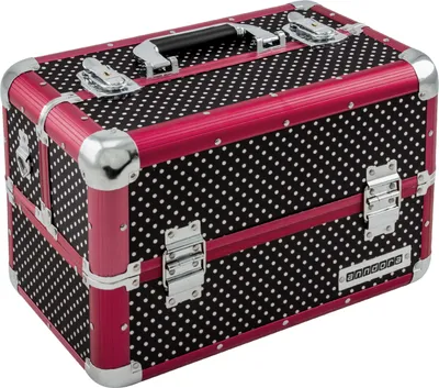 Produktbild von Kosmetikkoffer schwarz weiß gepunktet Beautycase metallic Rahmen Tragegurt und abschließbar - Rot Schwarz gepunktet