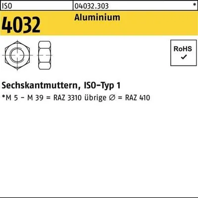 Produktbild von Sechskantmutter ISO 4032 M5 Aluminium 100 Stück
