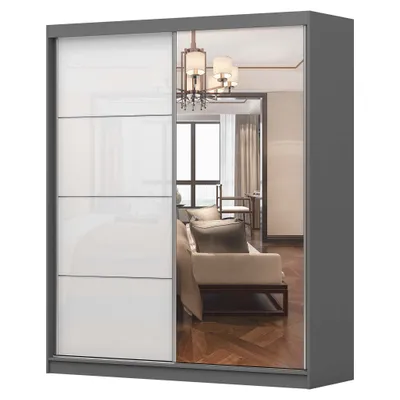 Produktbild von Schwebetürenschrank Kleiderschrank Schrank Garderobe Spiegel Multi 35 - 180 cm (Graphit/Weiß) + Spiegel