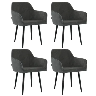 Produktbild von Lina® Tony Esszimmerstühle, 4er Set, Samt, Schwarz - Küchenstuhl, Wohnzimmerstuhl, Design Stuhl mit Armlehnen - Samt Stühle Esszimmer mit schwarzen Metallbeinen