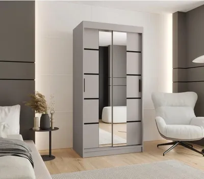 Obrázok produktu pre Úzka šatníková skriňa s posuvnými dverami 100 cm CASANDRA - kašmír / čierna