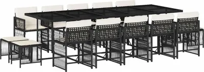 Produktbild von vidaXL 15-tlg. Garten-Essgruppe mit Kissen Schwarz Poly Rattan