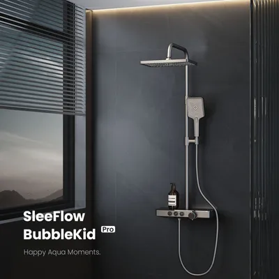 Produktbild von EMKE Duschsystem mit Thermostat Glasablage Handbrause 3 Strahlarten Regendusche, Bad- & Duscharmaturen, KTW-, Gunmetal - F09