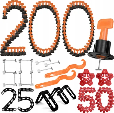 Image de Système de nivellement pour carreaux Set 200 pièces Orange Noir pour carreaux de 3 à 16 mm