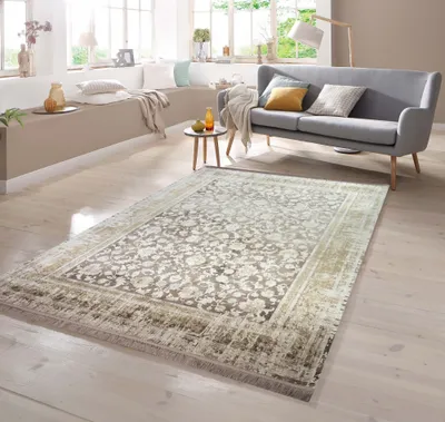 Zdjęcie produktu dla Dywan z motywem kwiatowym, wykonany z włókien naturalnych, w kolorze beżowym – wymiary: 160 x 230 cm