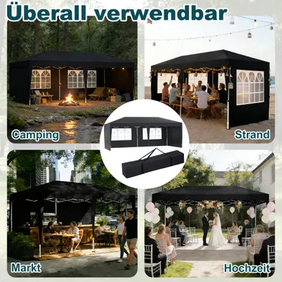 Produktbild von LZQ Faltpavillon 3x6 m, UV-Schutz, Wasserdicht, Höhenverstellbar, Gartenzelt mit Tasche, Faltbares Partyzelt, Anthrazit