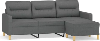 Produktbild von vidaXL 3-Sitzer-Sofa mit Hocker Dunkelgrau 180 cm Stoff