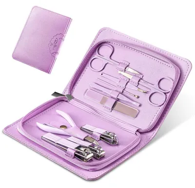 Produktbild von Maniküre Pediküre Set 10-teilig Edelstahl mit Lederetui für dicke Nägel