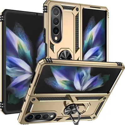 Immagine prodotto di Custodia per Samsung Galaxy Z Fold 4 5G a doppio strato robusta, protezione militare con supporto ad anello e supporto Oro