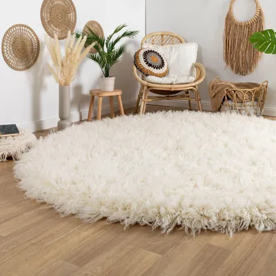 Produktbild von Steffensmeier Flokati 3000 Teppich natur | original griechischer Hirtenteppich Hochflor | 100% Schurwolle aus Neuseeland, Größe: 110 cm rund