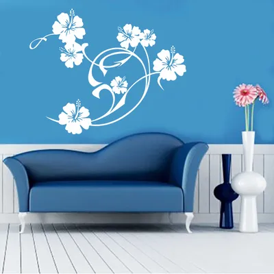 Produktbild von Wandtattoo - Wandaufkleber - Wandtattoo "Hibiskus Swirl" - 60cm x 46cm Weiß - Dekoration Küche Wohnzimmer Wand