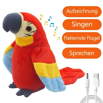 Produktbild von Niedlich Sprechender Papagei Plüsch-Spielzeug,Flatternde Flügel und Singender Kaktus, Elektronische Sprechende Aufzeichnung Interaktives Spielzeug für Babys