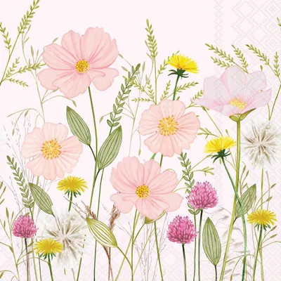 Produktbild von 20 Servietten Pastel Flowers pink - Rosa Blumen und Gräser 33x33cm