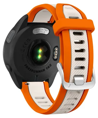 Immagine prodotto di Bracciale in silicone per smartwatch - Forerunner 70/170 Music/165/245/645/55/570 - Venu/Vivoactive 5/6 - 20 mm - 21 cm - Fibbia in acciaio argentato - Colore arancione "Starlight"