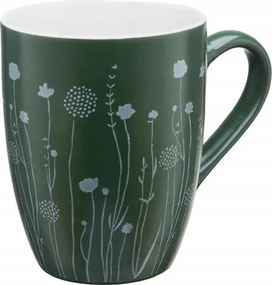 Produktbild von Porzellantasse 340 ml grün mit Blumenprägung, Kaffeebecher/Teebecher, spülmaschinenfest