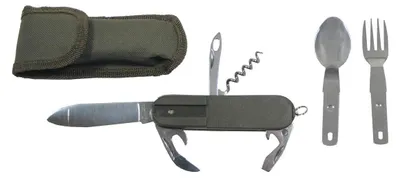 Immagine prodotto di Coltellino tascabile MFH, oliva, forchetta, cucchiaio, apriscatole