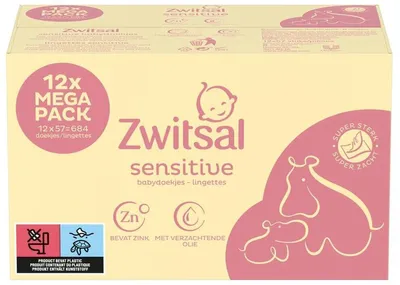 Zdjęcie produktu dla Zwitsal Sensitive Baby Wipes Value Pack 12 x 57 = 684 chusteczek