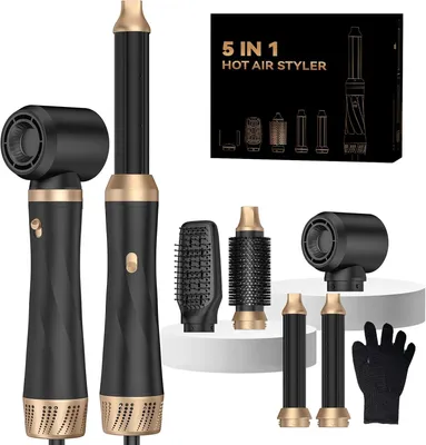 Produktbild von 5-in-1 Airstyler 1000W Haarstyler Föhnbürste Air Brush Rundbürstenföhn Lockenstab Glättbürste mit 3 Temperaturen für Volumen Locken Glätten Föhnen Pro