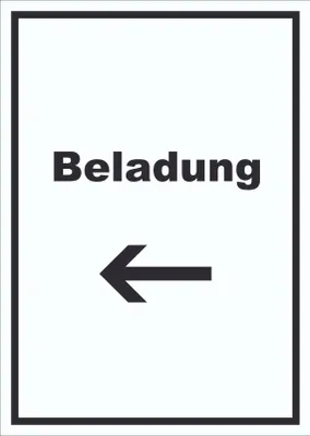 Produktbild von Beladung Schild mit Text und Richtungspfeil links Transport Fracht hochkant A3 (297x420mm)
