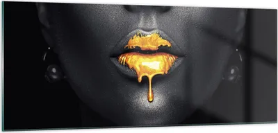 Produktbild von Bilder auf glas - Einteilig - Gold Mund Schwarz - 100x40cm - Glasbilder - Wandbilder - Bilder - zum Aufhängen bereit - Wanddekoration aus Glas - Glas Bilder - Wandbild auf Glas - GAB100x40-4460