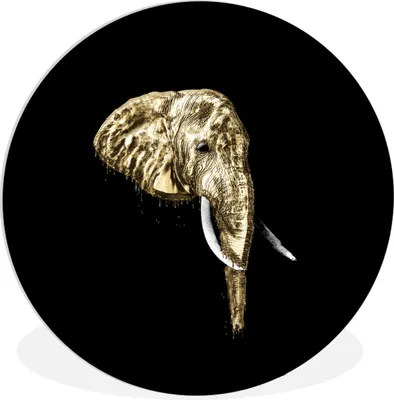 Produktbild von MuchoWow® Rundes Wandbild - Runde Bilder Elefant - Gold - Zähne Ø 60 cm Kreis Wanddekoration Kunststoff - Wandkreis - Wandschmuck - Wand Kreis - Das Schlafzimmer - Die Bilder - Wandmalerei - Kunst für das Haus - das Plastik
