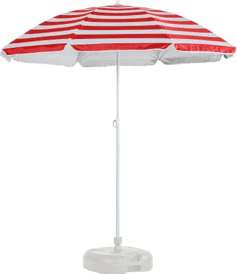 Produktbild von 1x Roter Streifen 1.8m Metall Strand Sonnenschirm mit Weiss Base - Tragbar Draussen Garten Terrasse Regenschirm - Von Harbour Housewares