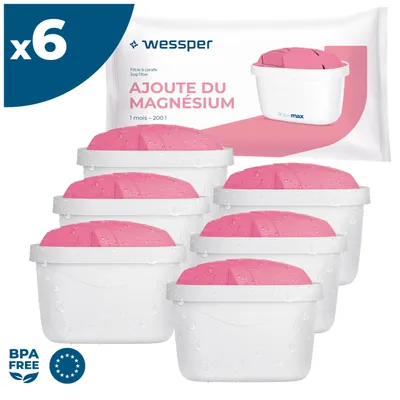 Image de Filtres à eau Wessper AquaMax MG+ (lot de 6) – Filtres à magnésium compatibles avec Brita, Dafi, Philips, Aquaflow
