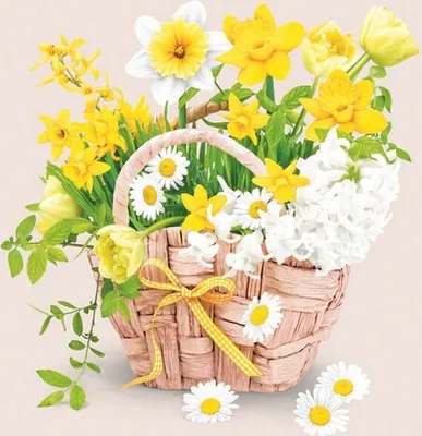 Produktbild von 20 Servietten Spring Flowers Basket - Korb voller Frühlingsblumen 33x33cm