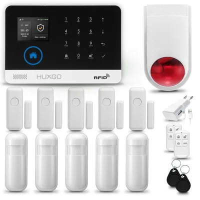 Immagine prodotto di HUXGO HXA003 Sistema di allarme per la casa, WiFi + GSM 4G, con sirena wireless. Sistema di allarme con 5 sensori di movimento e 5 sensori per porte e finestre, compatibile con l'app Tuya Smartlife