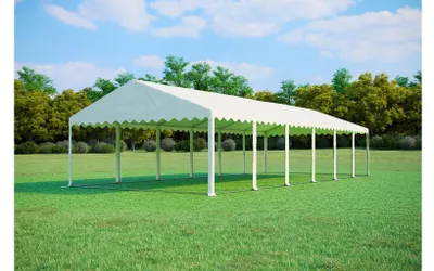 Obrázek produktu pro Párty stan 5x12 m PREMIUM – PVC 500 g/m² s protipožární úpravou, spodní rám + střešní výztuhy, až 120 osob - Bílá
