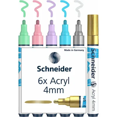 Image de 6 feutres acryliques Schneider Paint-It 320 V2, couleurs assorties 4,0 mm